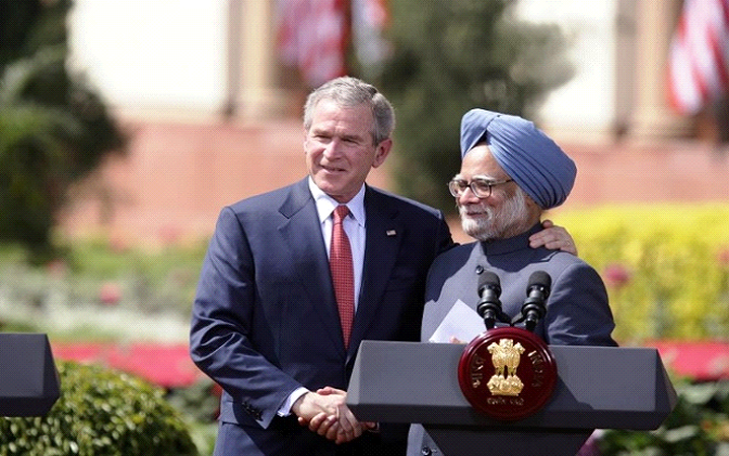 U.S. President George W Bush and Indian PM Manmohan Singh after the signing.